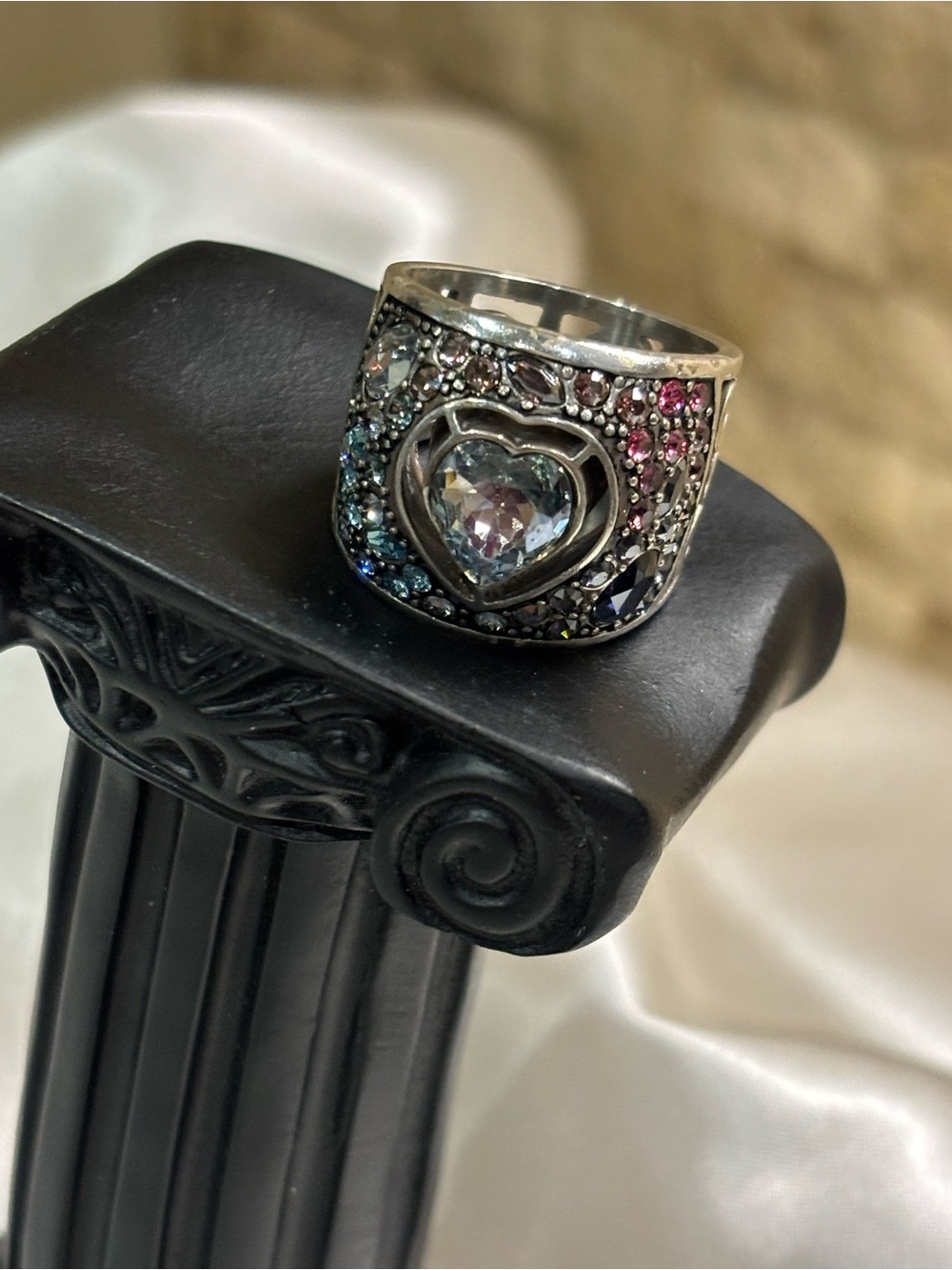 Brighton Silver Heart Pavé Ring with Blue and Pink Accents